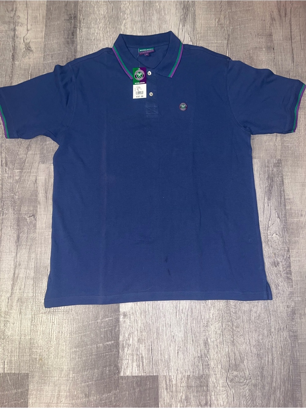 Wimbledon Navy Polo with Green and Purple Trim